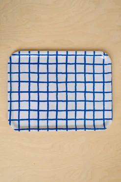 Rutig dienblad 33x43 cm, Blue