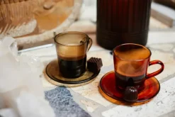 70's glassware koffieschotel Ø10,6 cm 4-pack, Mud brown