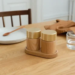 Sina zout- en pepermolen 6 cm, Eik-messing