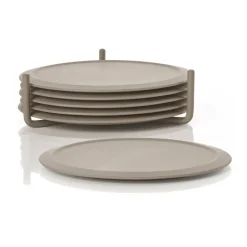 Singles glasonderzetter 6-pack met houder, Taupe