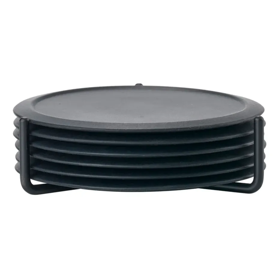 Singles glasonderzetter 6-pack met houder, Black