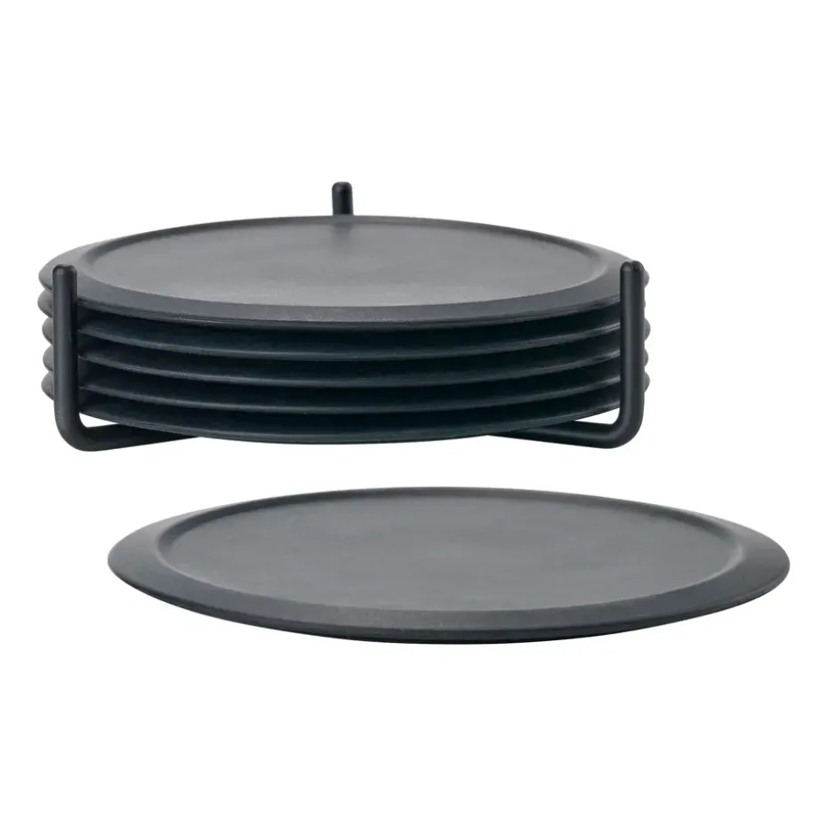 Singles glasonderzetter 6-pack met houder, Black