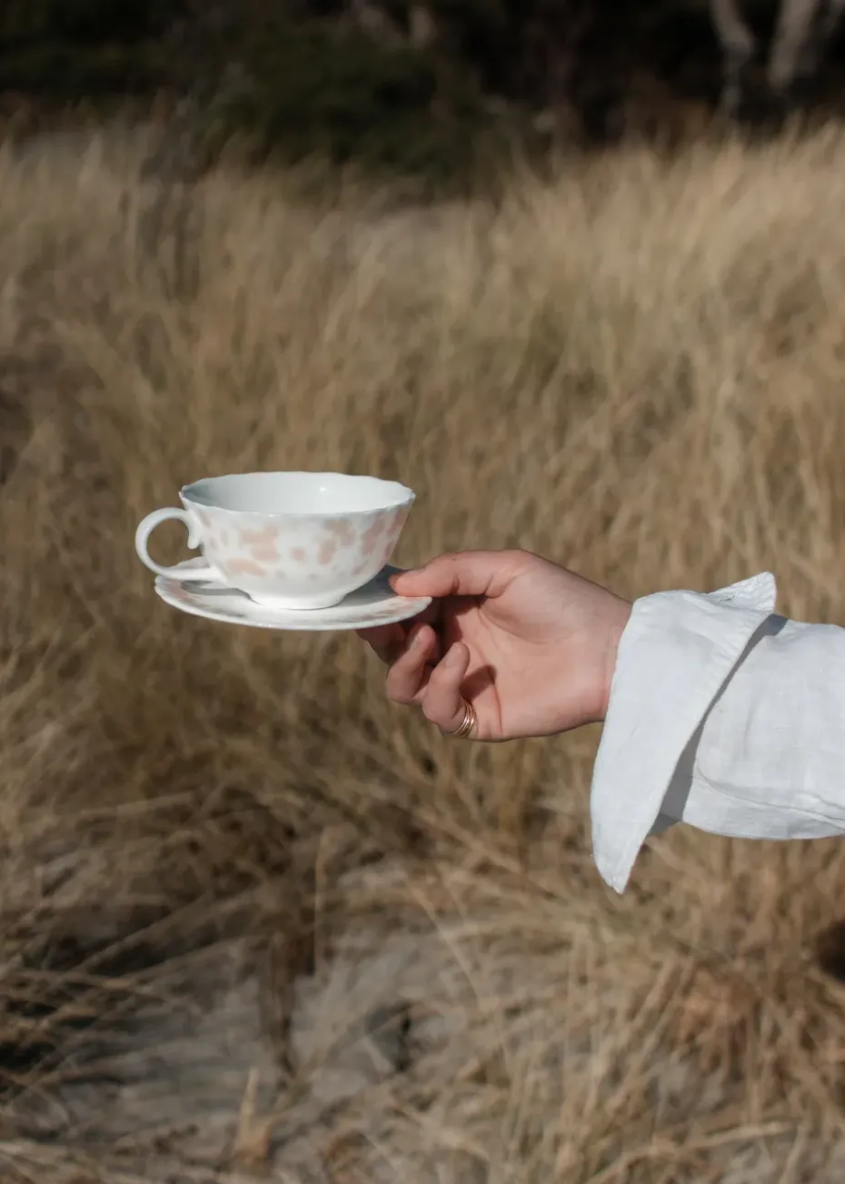 Slåpeblom theekop en schotel 30 cl, Roze