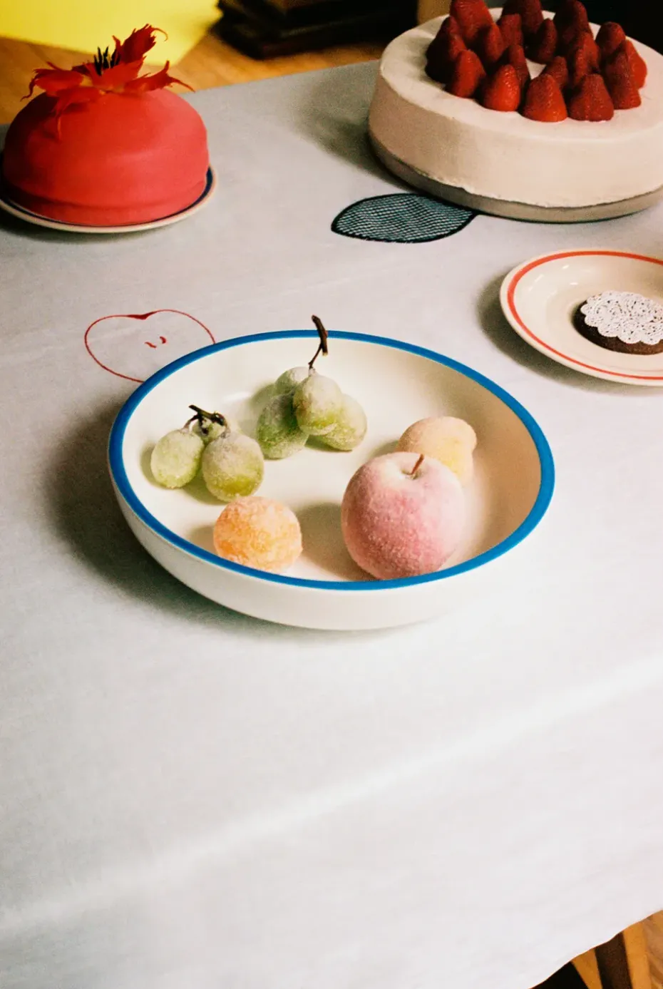 Sobremesa serveerschaal L Ø25 cm, White-blue