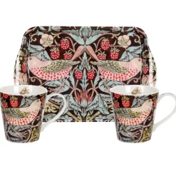 Strawberry Thief mok en dienblad set, Bruin