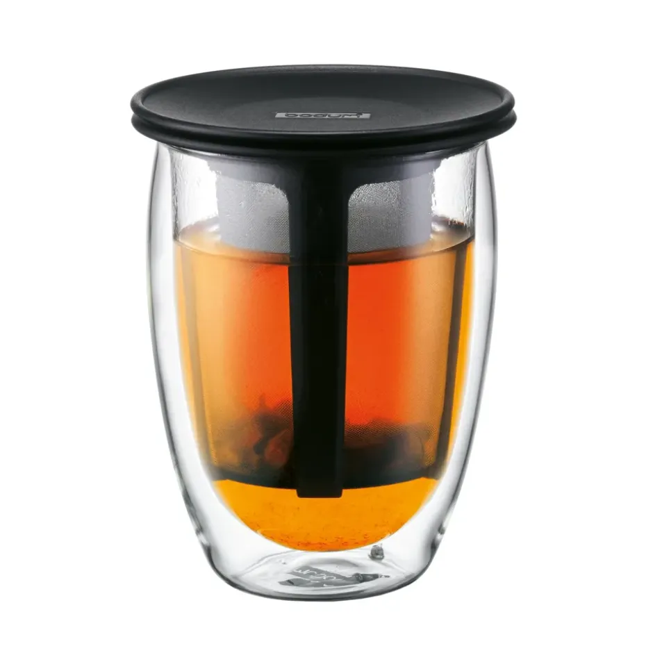 Tea For One glas met theezeef, zwart