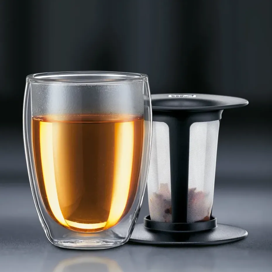 Tea For One glas met theezeef, zwart