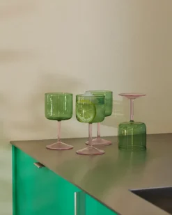Tint wijnglas 25 cl 2-pack, Groen-roze