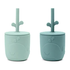 Wally beker met peekaboo rietje 2-pack, Blauw