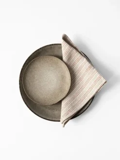 Washed linen servet, Hazelnoot streep