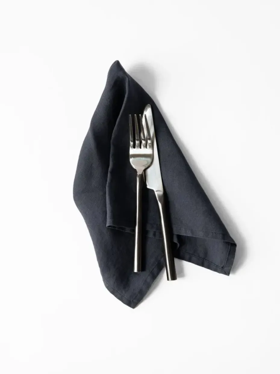 Washed linen servet, Nachtblauw